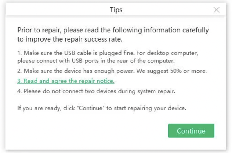 UltFone Android 系統修復大師，繼續