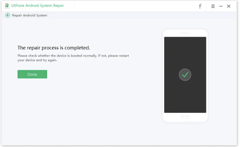 UltFone Android 系統修復大師，修復成功