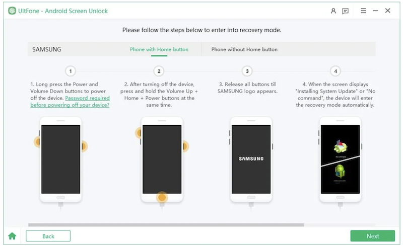 UltFone Android Unlock，手機進入修復模式