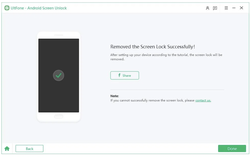 UltFone Android Unlock，螢幕鎖移除成功