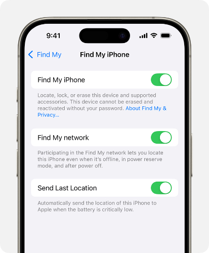 turn on Find My for your iPhone