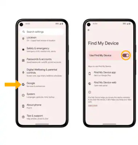andriod find my devices setup