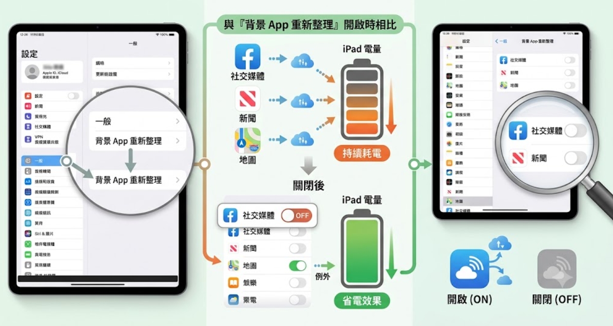 ipad 耗電很快重新整理app背景