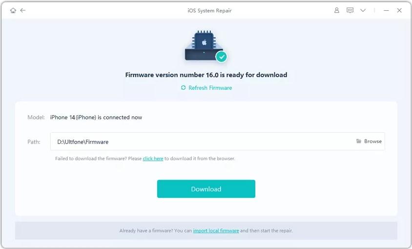 UltFone iOS系統修復大師,固件下載