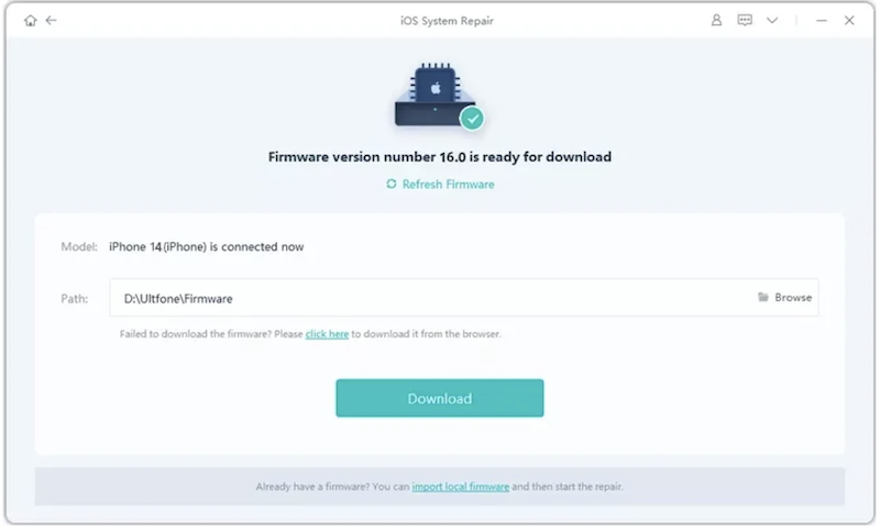 UltFone iOS 系統修復大師,固件下載