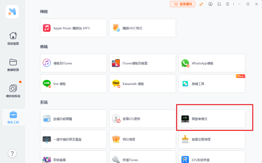 從快速存取啟用開發者模式
