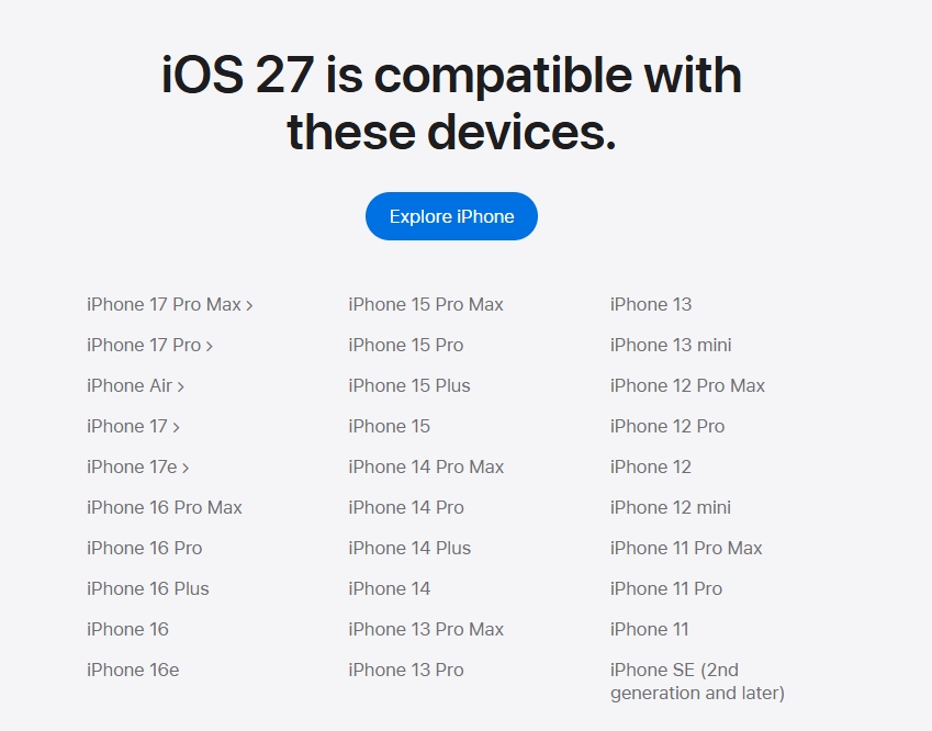 iOS 27 支援機型