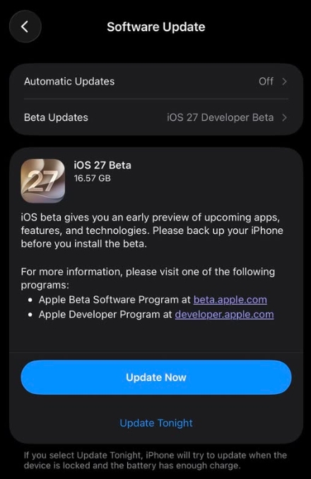 iOS 27 Beta 更新