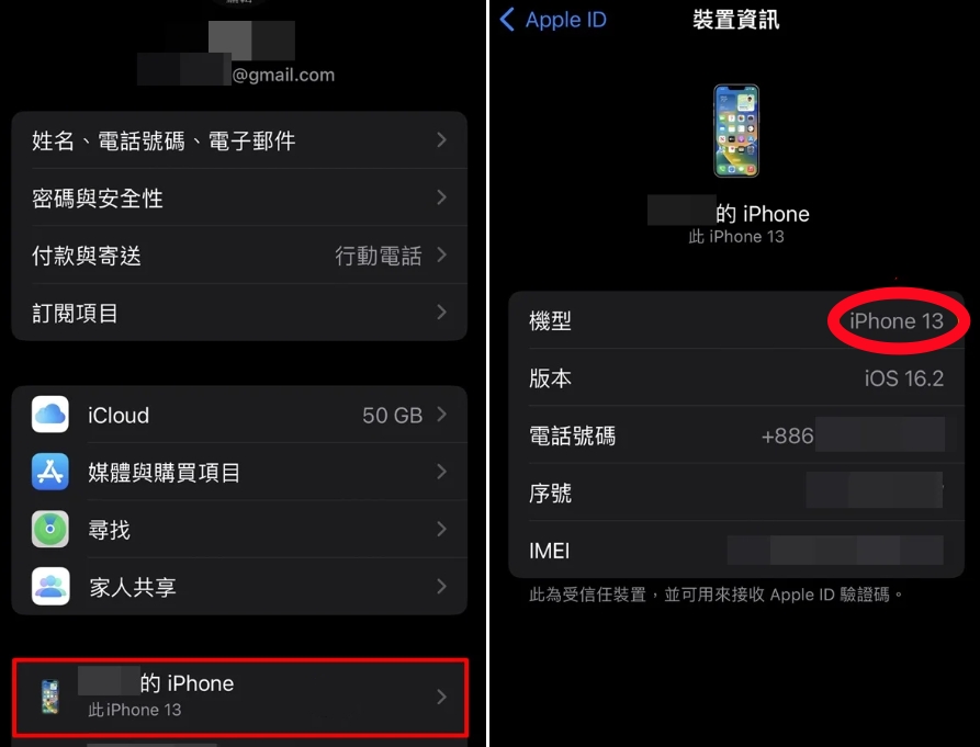 查看 iPhone 機型
