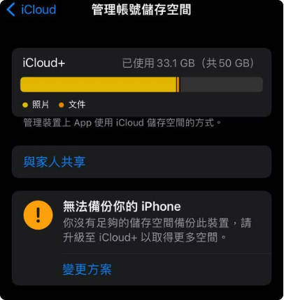iCloud 有空間卻無法備份 容量足夠卻無法備份