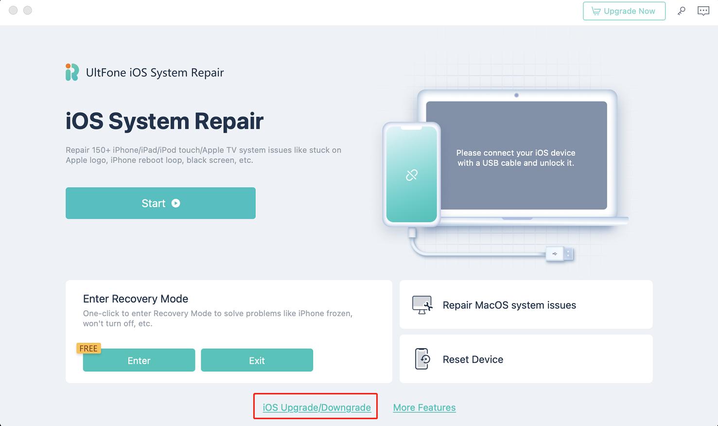 UltFone iOS 系統修復大師，首頁