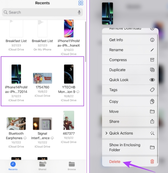 手動刪除於 Files 或其他 App 的照片
