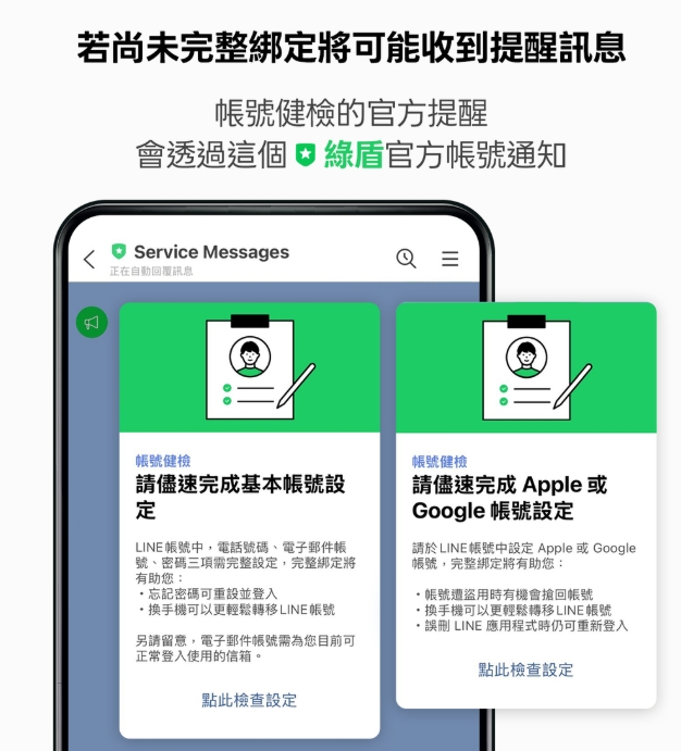 LINE 請完成帳號設定訊息