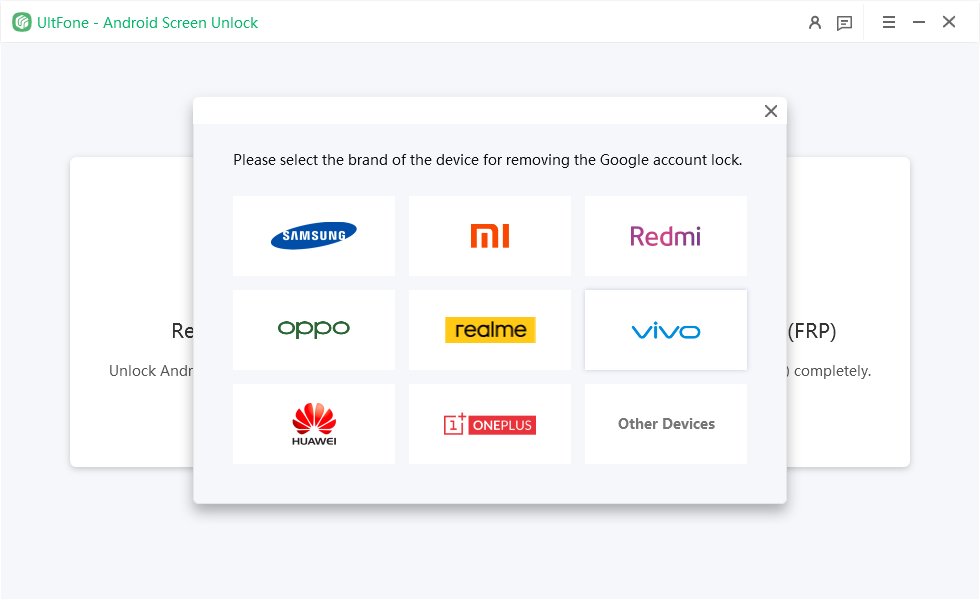 UltFone Toolkit - Android螢幕解鎖工具,選擇品牌