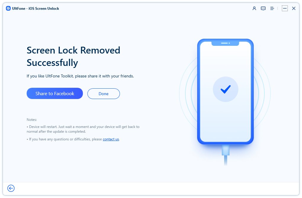 UltFone Toolkit - iOS 螢幕解鎖工具,移除完成
