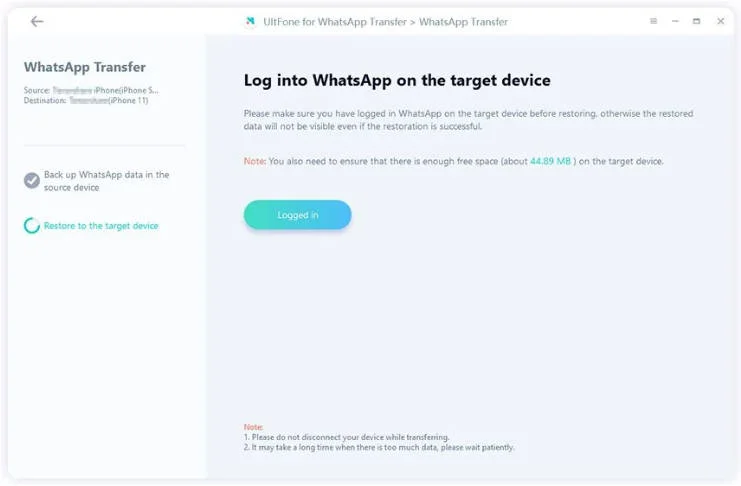 UltFone Transfer WhatsApp備份步驟3